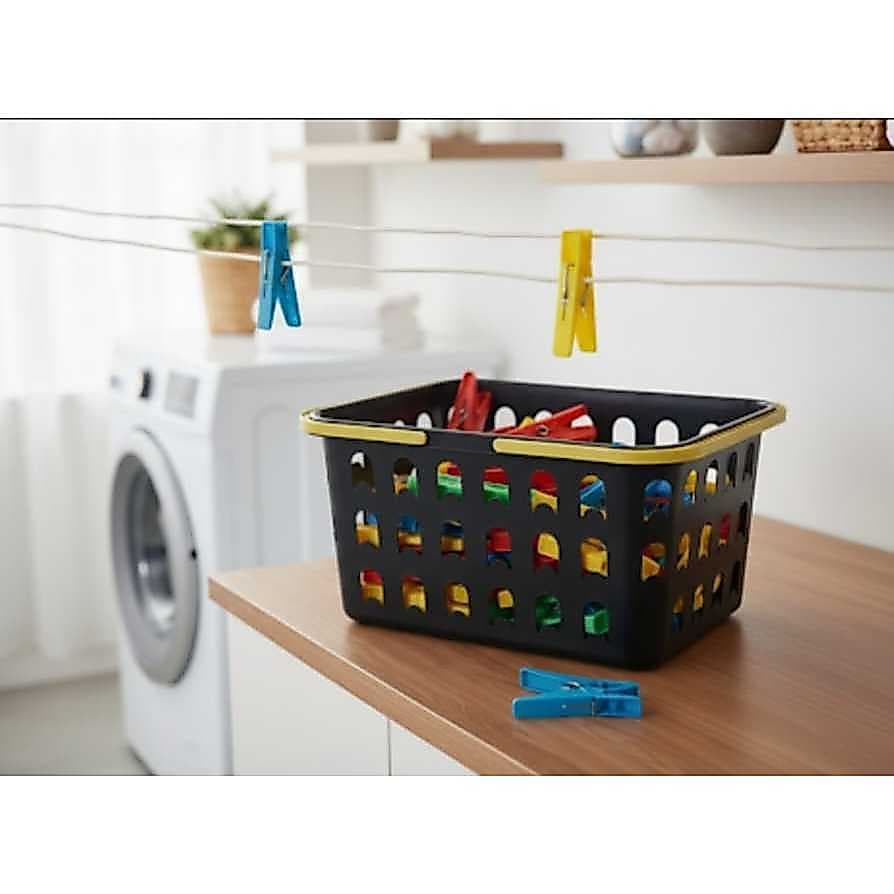kit cesto organizador multiuso com alça + 36/72 pregadores reforçado lavanderia, banheiro e escritorio