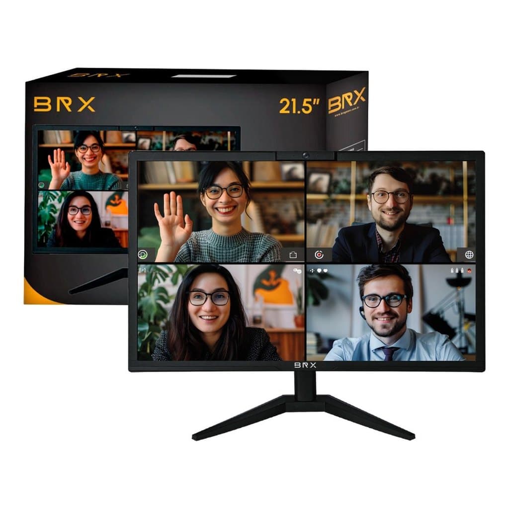 Monitor 21,5 Polegadas Full HD com Webcam e Microfone Integrados BRX MBRX215BKWC HDMI VGA VESA