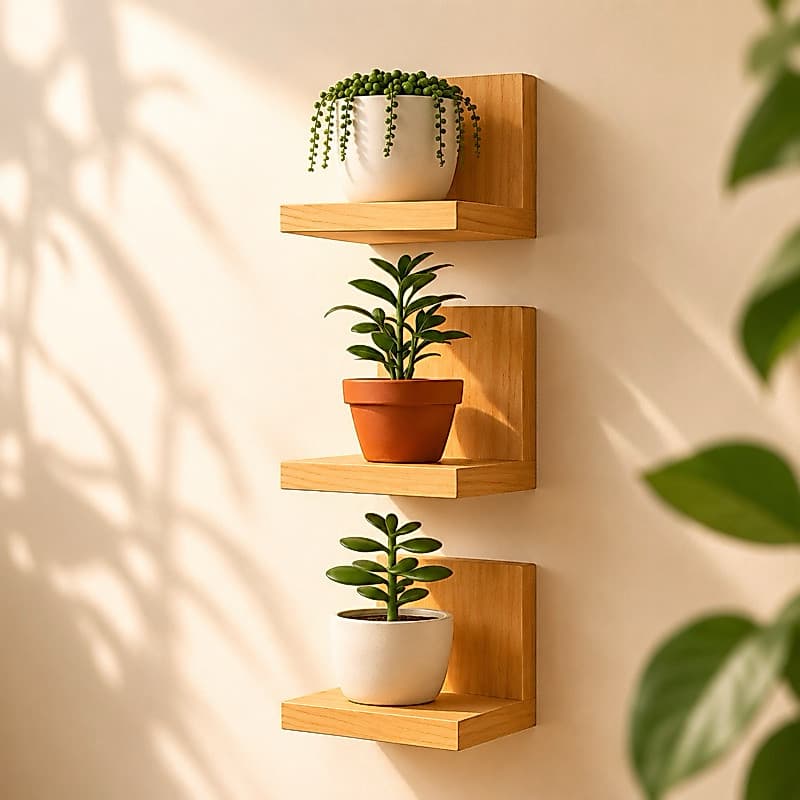 Kit Mini Prateleiras De Parede Pinus — Suporte 10X10 Para Plantas E Decorações Casa
