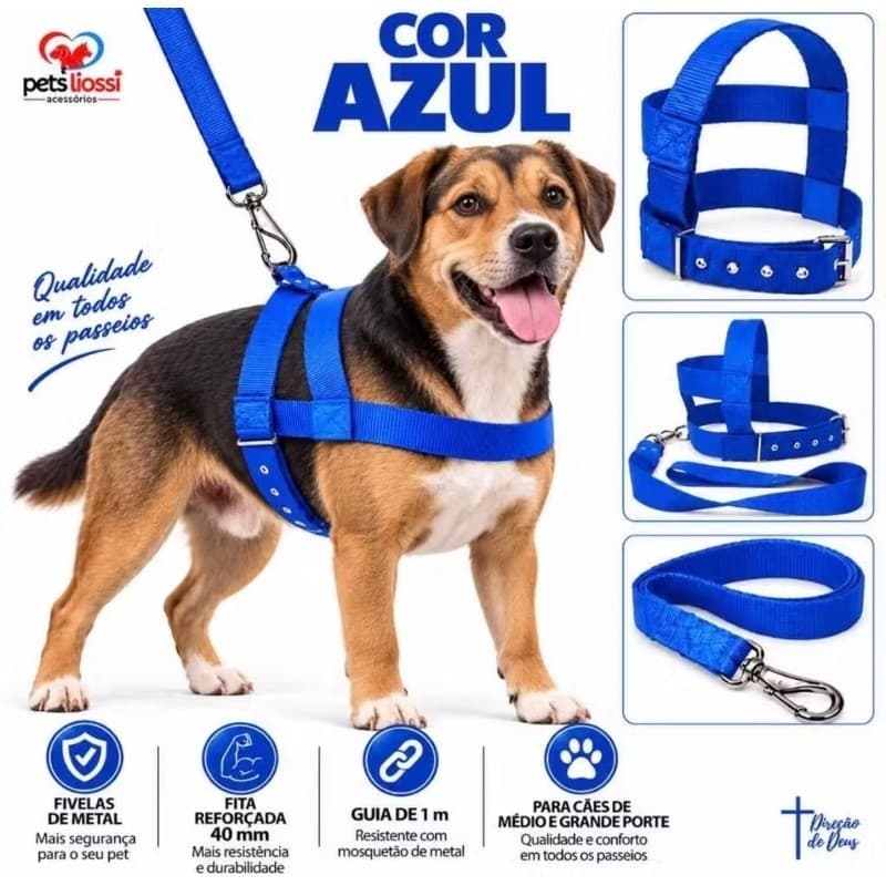 coleira peitoral eco mais guia passeio caes cachorro prte medio/grande direto de fábrica D.D