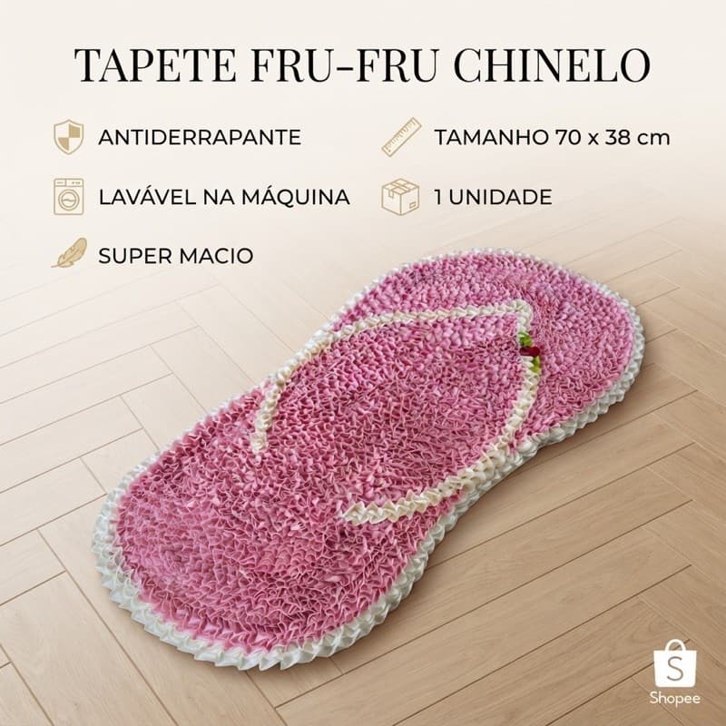 Tapete Frufru Chinelo Antiderrapante Lavável Decoração Quarto Sala Cozinha Capacho de porta, Tapete para porta