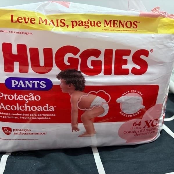 pacote fraldas huggies xg pants 64