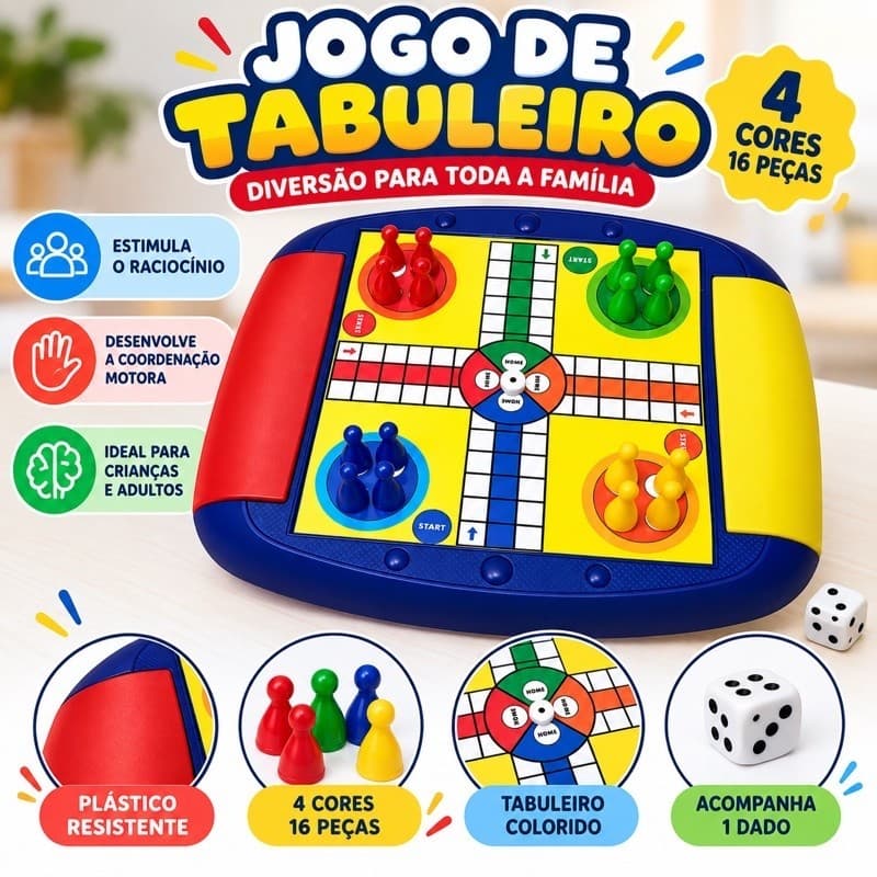 Jogo Ludo de Tabuleiro Clássico - Diversão para Família e Amigos / Jogos de estratégia infantil e Adulto / Brinquedo