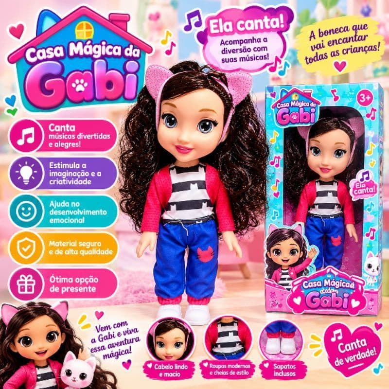 Boneca gabi Infantil 30cm com Músicas Articulada Brinquedo Menina 3+ Anos
