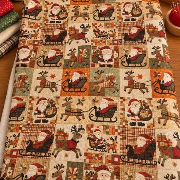 Tecido Tricoline Natalino Papai Noel Renas Trenó Patchwork 100% Algodão Costura Criativa
