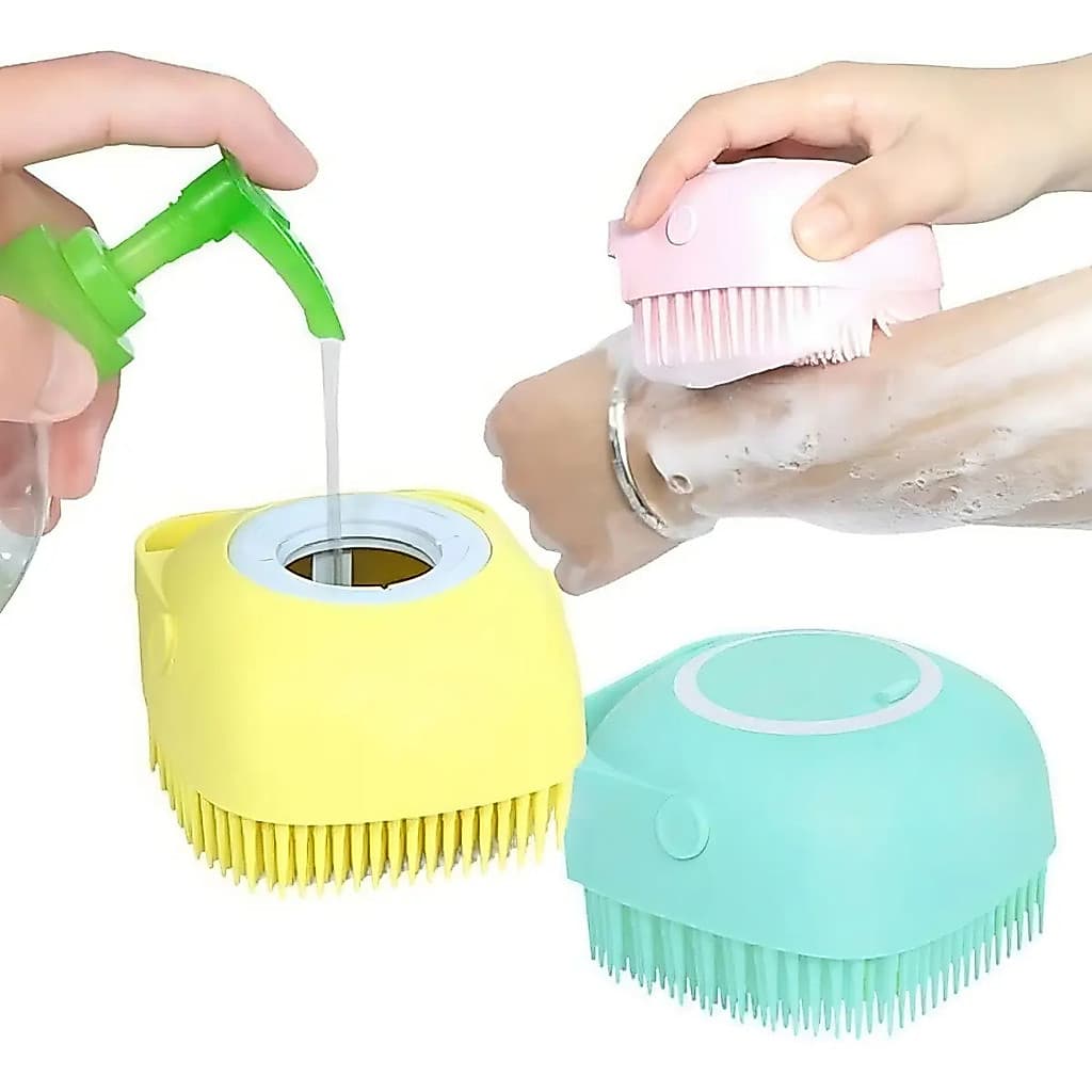 Escova Banho Pet Cachorro Gato Dispenser Shampoo Cor Sortidos