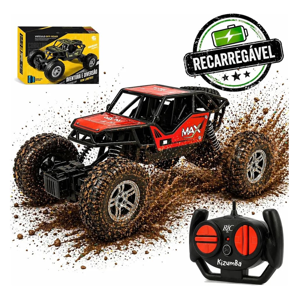 Carrinho Controle Remoto Rally Jipe Carro Recarregavel Off Road Amortecedores 4x4 Brinquedo Kizumba