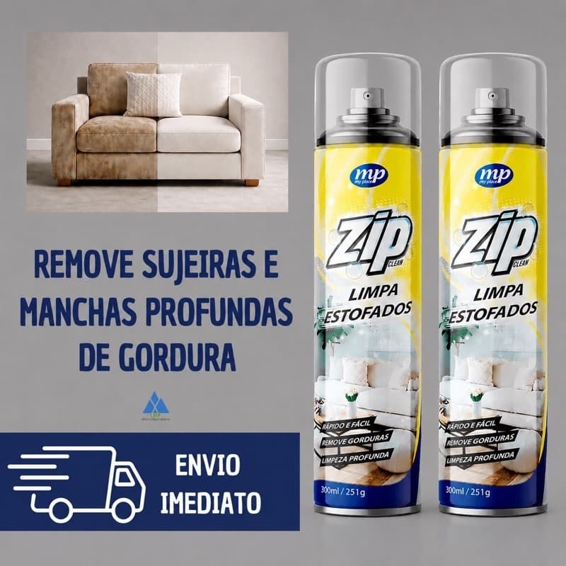 Kit 2 Espuma Spray Zip Clean 300ml Limpa a Seco Sofá, Estofado, Banco de Carro Limpeza Profunda