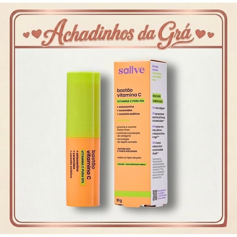 Sallve Bastão Vitamina C Pura 10% 10g | Antioxidante Facial Iluminador Uniformizador