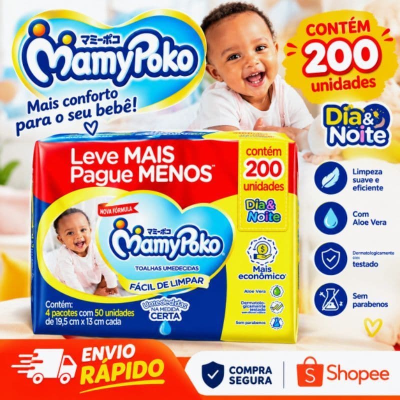 🧸👶MamyPoko Lenço Umedecido 200 Unidades | Bebê👶🧸
