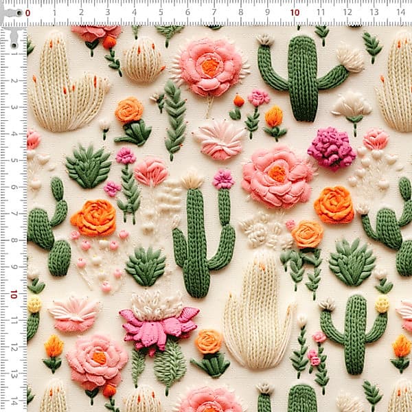 Tecido Tricoline Digital 3D Flores no Deserto Artesanato Patchwork Ateliê Pano Costura DIY