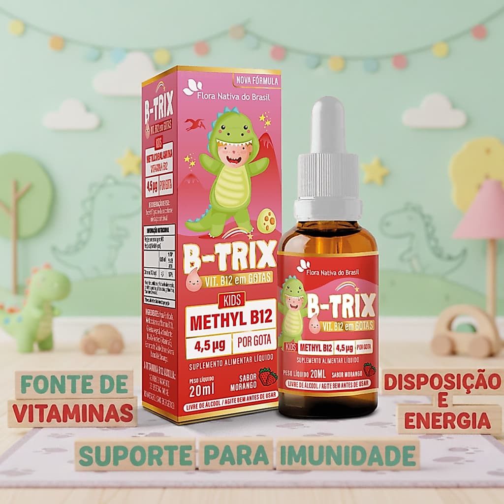 B-Trix Kids Suplemento Infantil de Vitamina B12 (Metilcobalamina) 20ml Sabor Morango - Flora Nativa