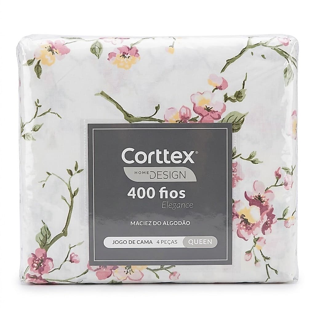Jogo de Cama 400 Fios 4 Peças Corttex Lençol e Fronhas Casal Queen King