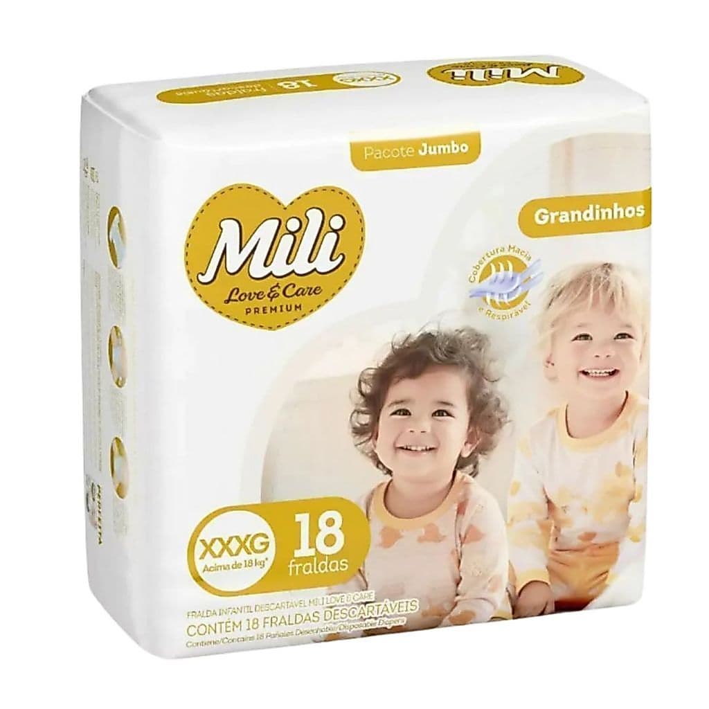 Fralda Mili Love & Care Premium Grandinhos  XXXG com 18 Unidades