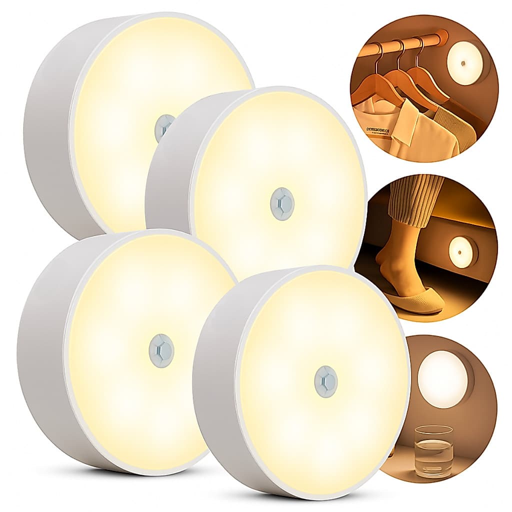 Conjunto de 4 luminárias LED branco frio e branco quente recarregável com sensor de presença