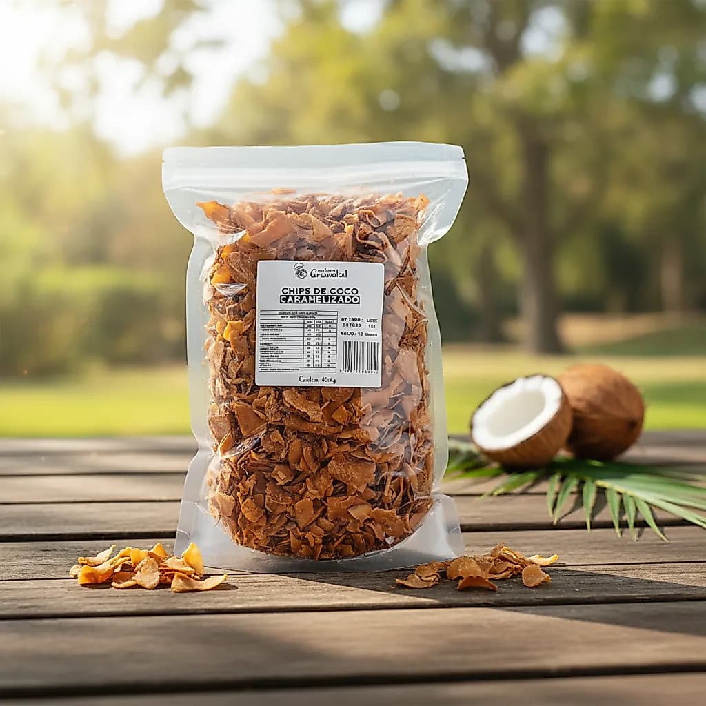 Lascas Chips de Coco Natural Caramelizado Saudável 500g Qualidade Senhora Granola