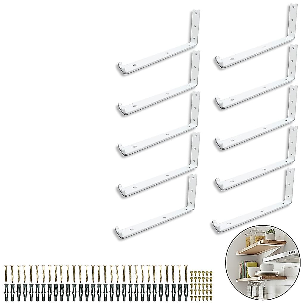 Kit 10 Suportes Para Prateleira Mão Francesa 25cm Formato L Fixo De Parede Design Embutido