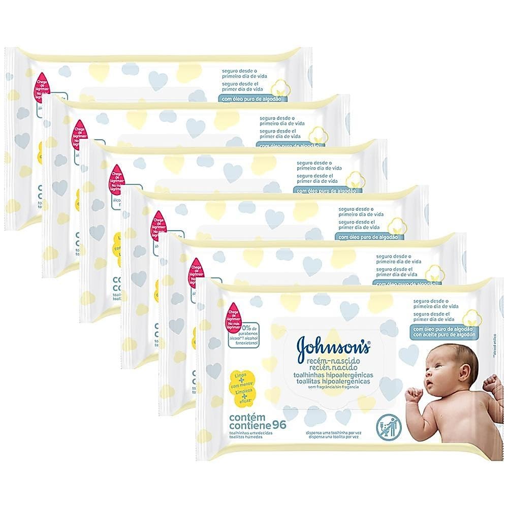 Kit com 6 Lenços Umedecidos Johnson's Baby com 96 unidades cada