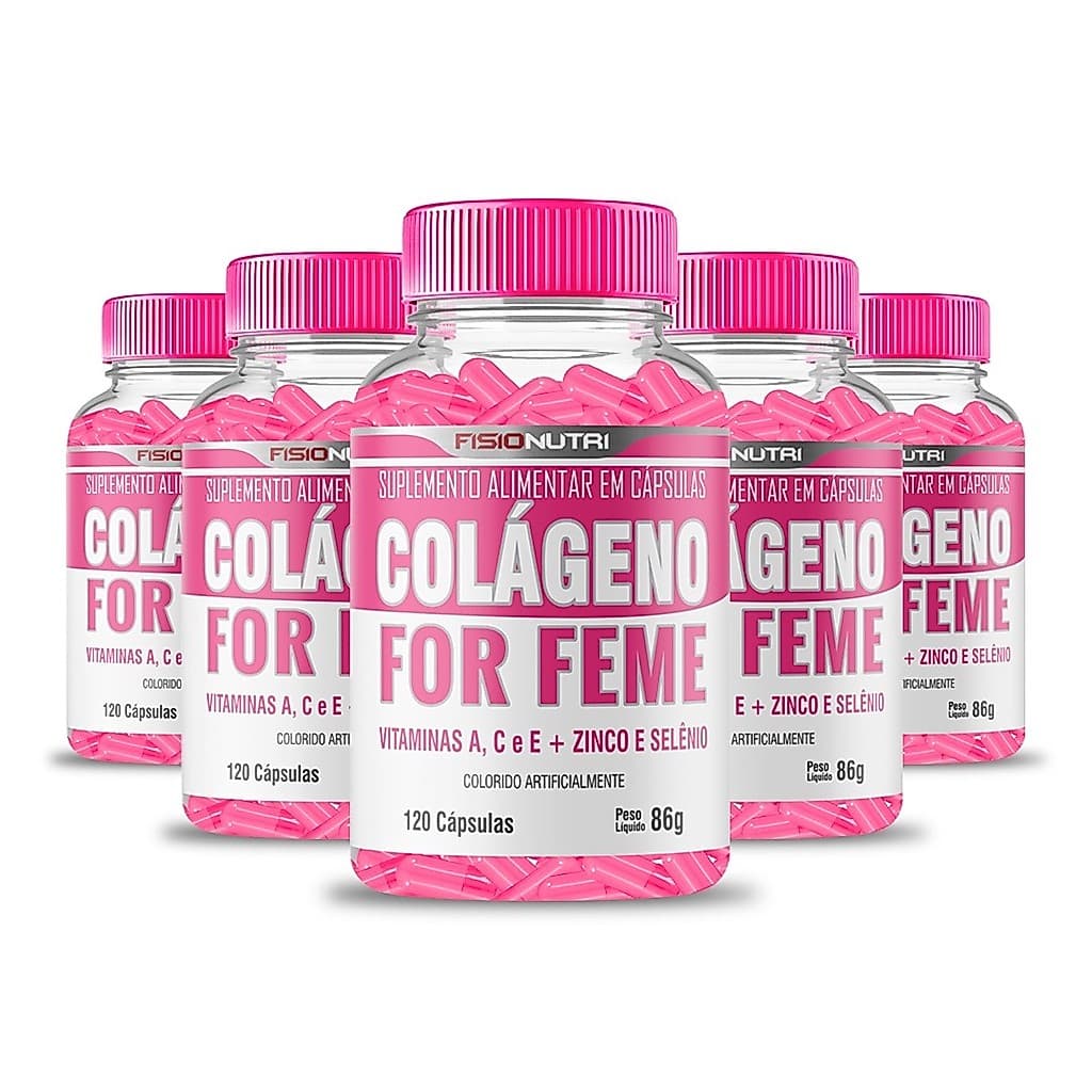 Kit 5X Colágeno hidrolisado + Vitaminas Para Skincare Cabelo Unha e Pele FisioNutri