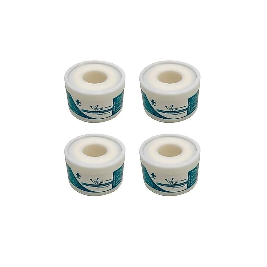 Kit c/ 4 Fita Cirúrgica Micropore Cor Branca Hipoalergênica Vital 2,5cm x 10m