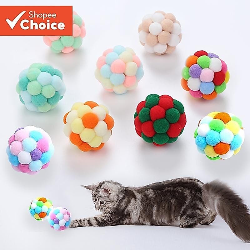 Brinquedo de gato Bola de sino colorida feita à mão Bola Saltitante Bola Interativa de Perseguição Pet Suprimentos