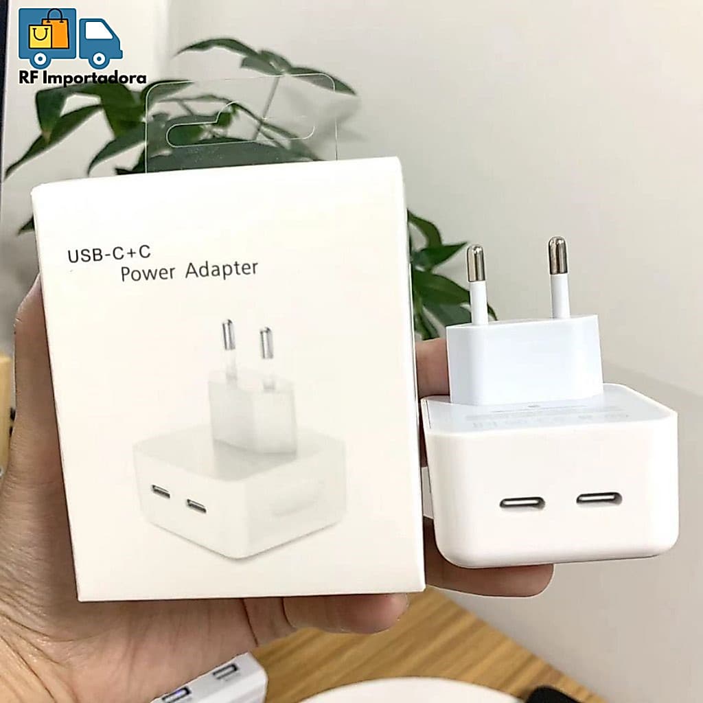 Carregador Fonte PD Duplo 35W Iphone Carregamento Rápido USB C + Cabo USB C Lightning