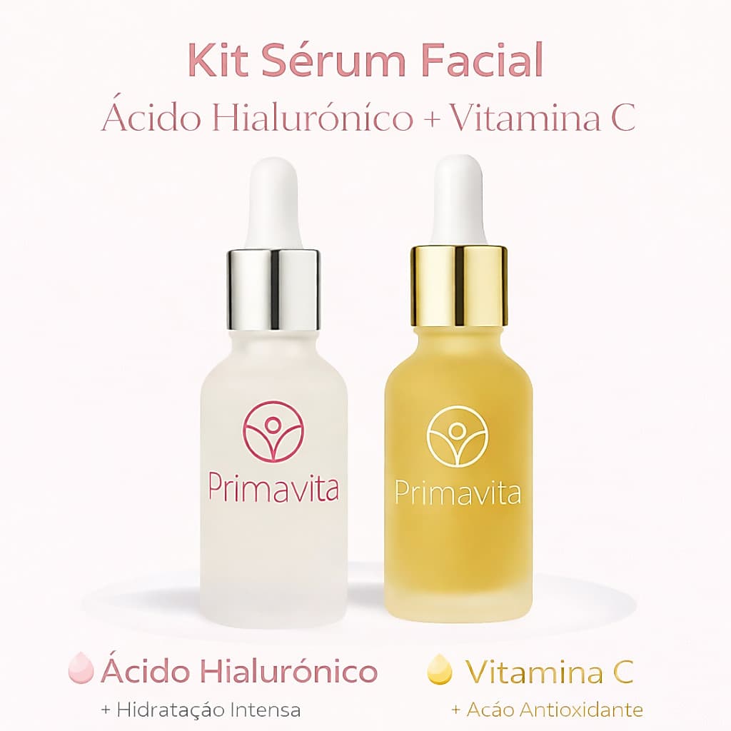 Kit Sérum Vitamina C + Ácido Hialurônico 30ml – Clareador, Hidratante e Antioxidante
