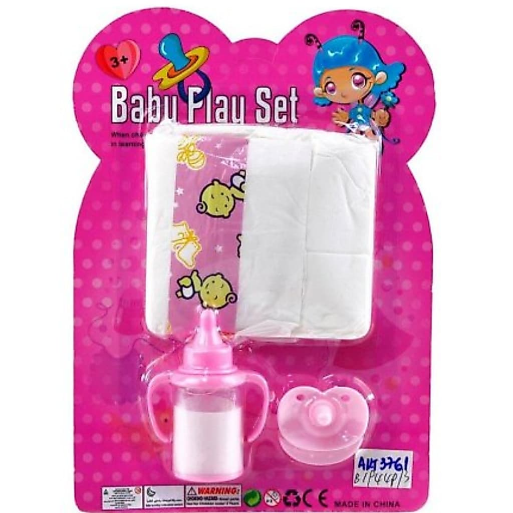 Acessórios Para Boneca 03 Peças Baby Fralda Chupeta e Mamadeira Presente Dia das Crianças