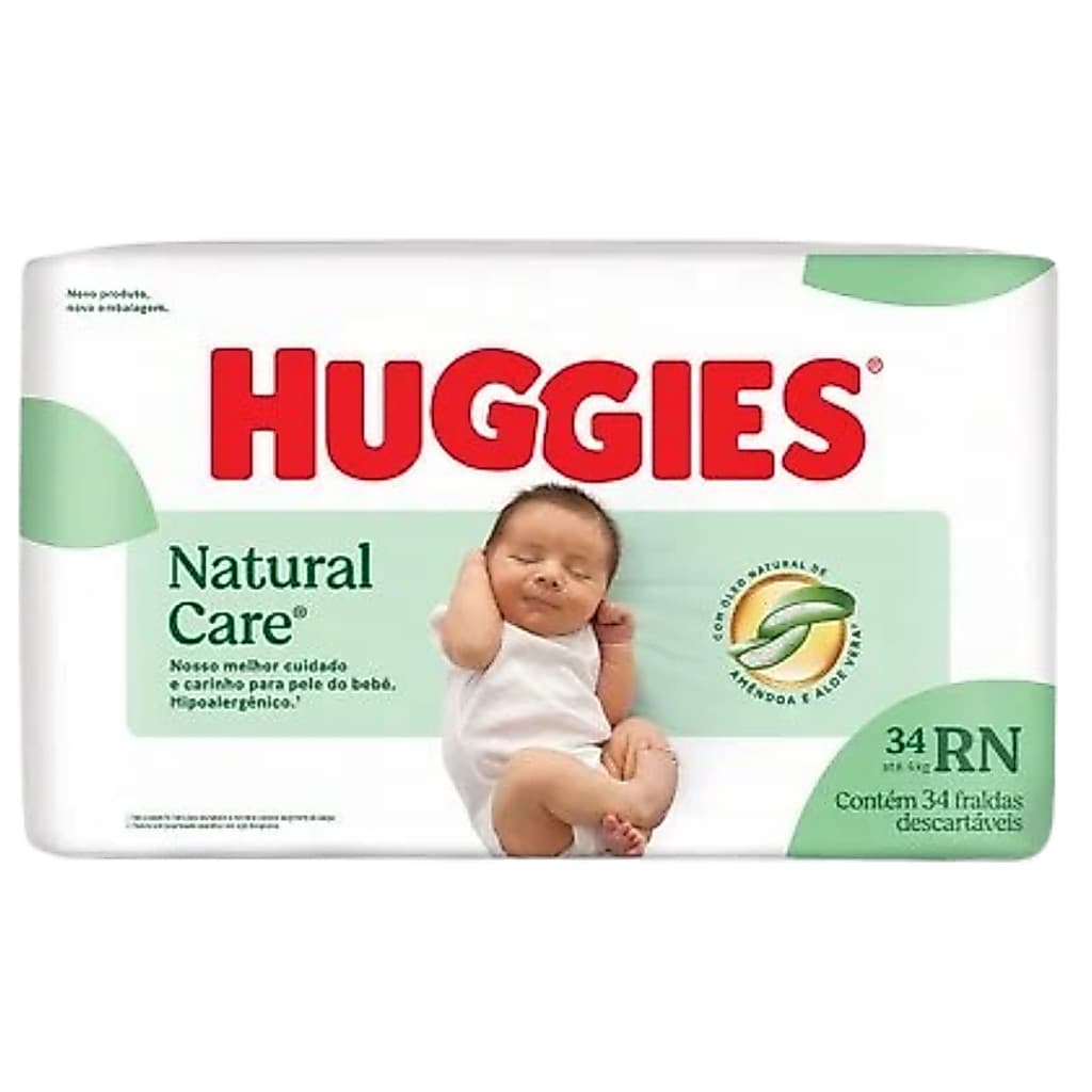 Fralda Descartáveis Promoção- Huggies Natural Care - RN - 34 Unidades Recém - Nascido
