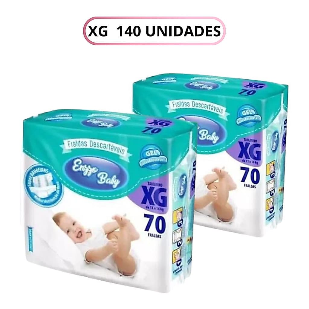 Kit 2 Pacotes Fralda Infantil Enzzo Baby XG 13-16kg 70un cada - Total 140un