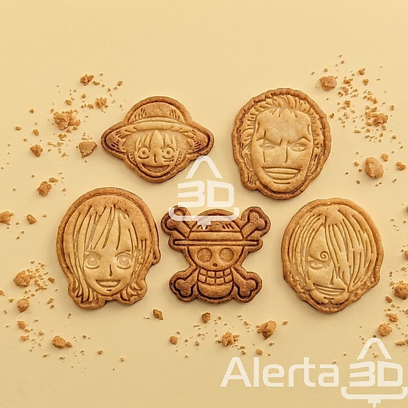 Kit 5 cortadores e marcadores de biscoito/massinha de modelar - One Piece