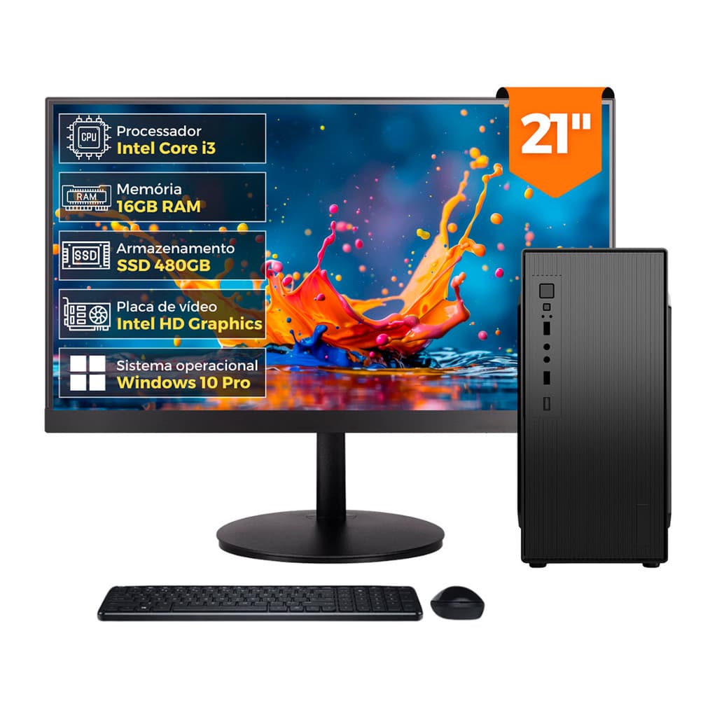 Computador 2Eletro Lite Intel Core i3, 16GB RAM, SSD 480GB, Monitor LED 21" Windows 10 - CD2E-LI117