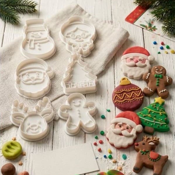 Kit Cortadores De Biscoito E Massinha De Modelar Natal Moldes Carimbo Papai Noel Boneco De Neve Árvore