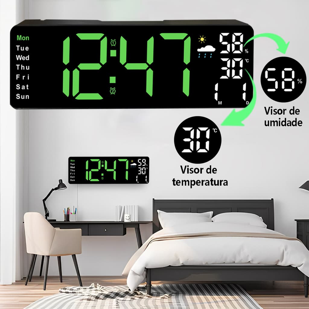 Relógio Digital LED Grande Despertador Com Termômetro Calendário Timer Mostra Semana E Hora
