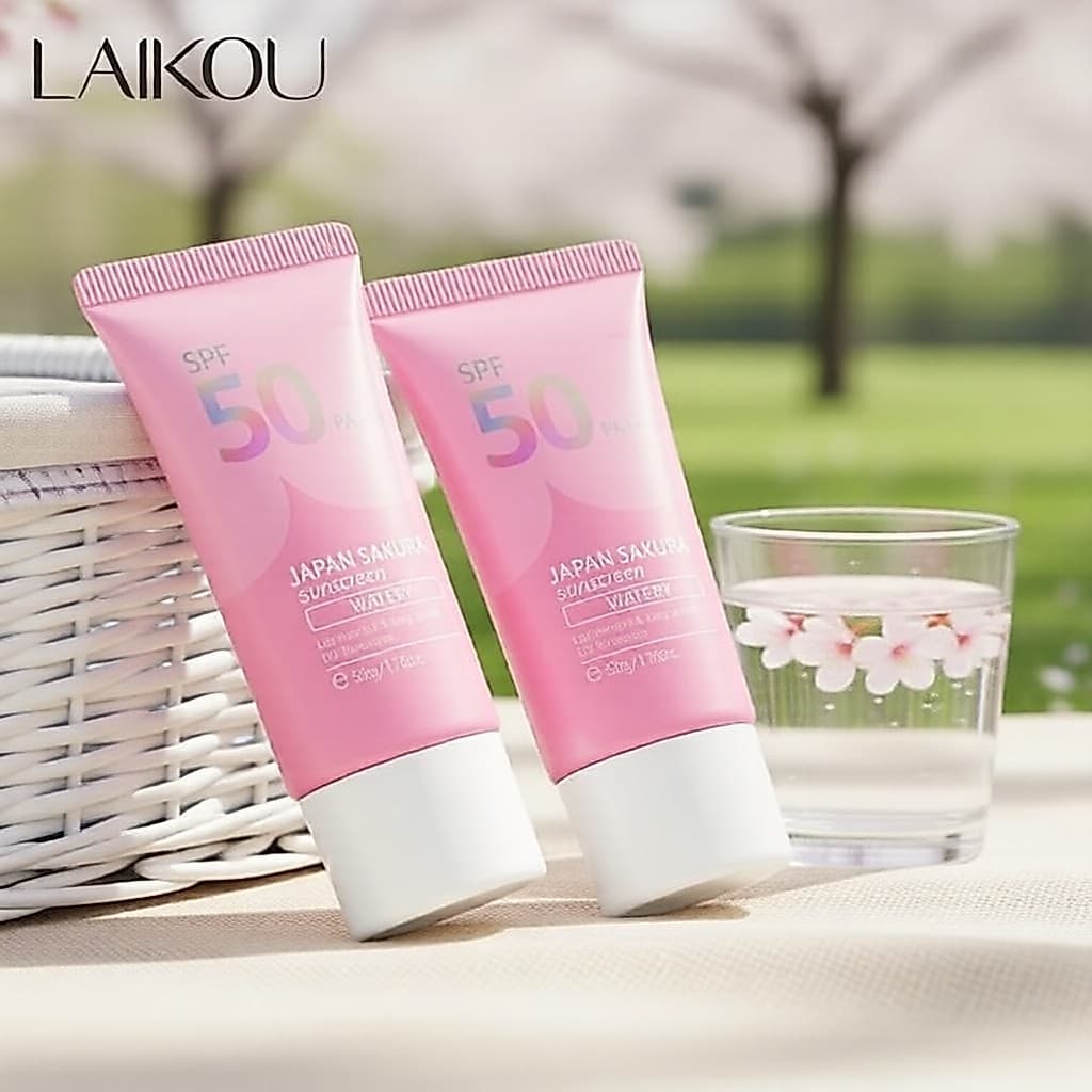 Sakura Protetor Solar FPS50 50g x 2, LAIKOU Japão, Defesa UV, Protetor Solar Facial Leve