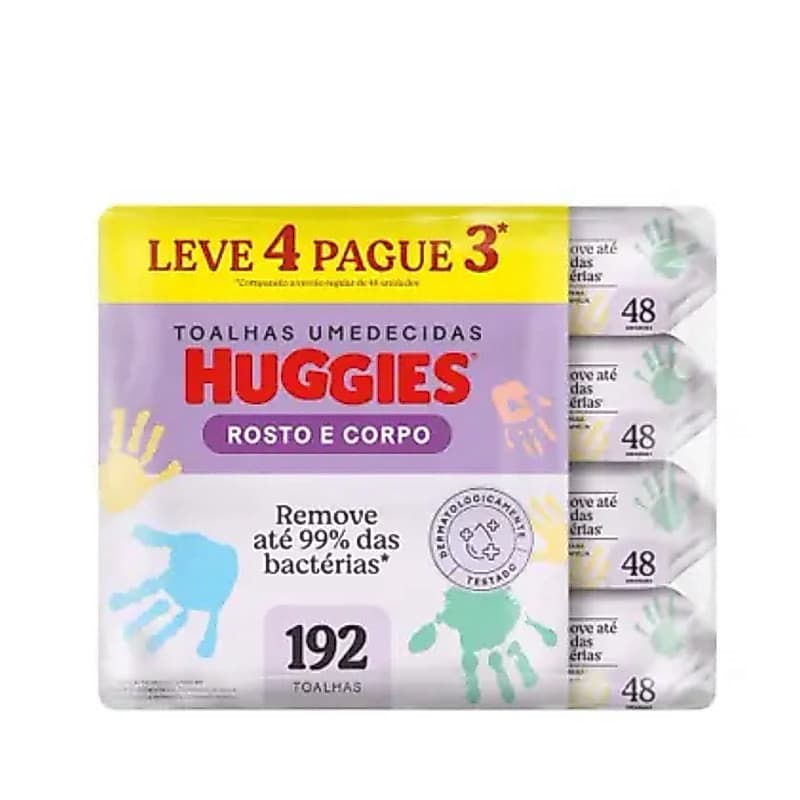 kit com 4  pacotes de Lenços Umedecidos Huggies rosto e corpo