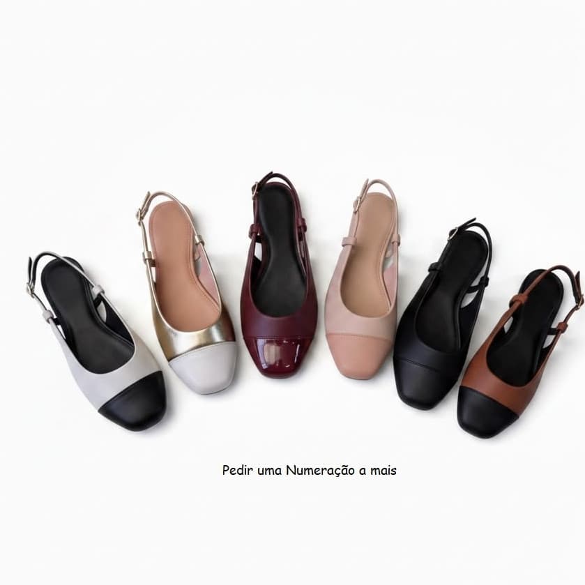 Sapatilha Feminina Confortável Luxo Elegante Sapato Feminino Slingback Mocassim Bico Quadrado