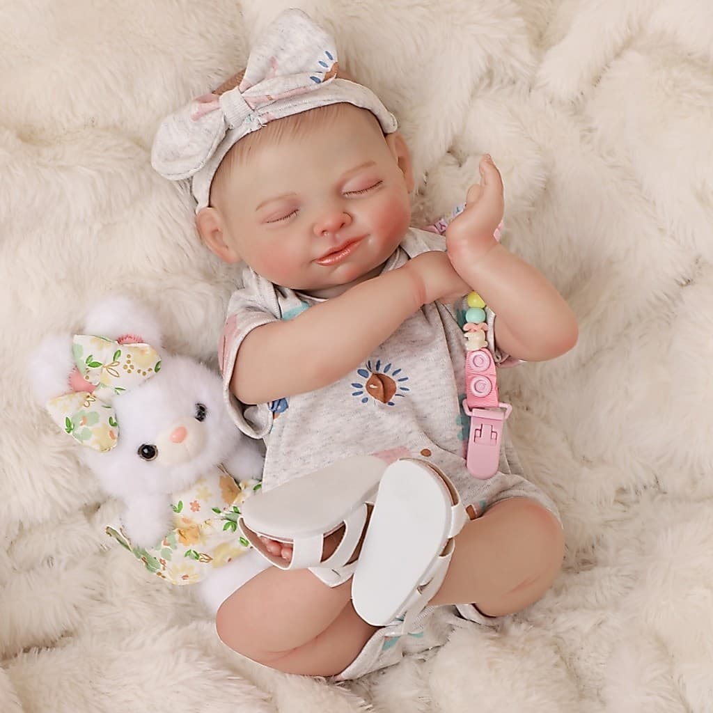 Bebê Reborn Boneca Realista Silicone 48cm Menina Olho fechado Articulado Pode Dar Banho