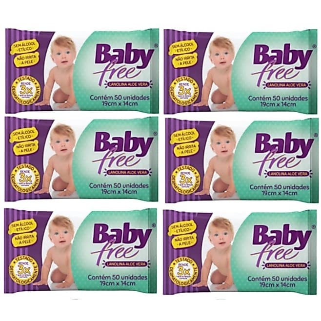 Kit com 6 Lenços Umedecidos Baby Free Toalha Umedecida Qualybless 6 Pacotes com 50 unidades