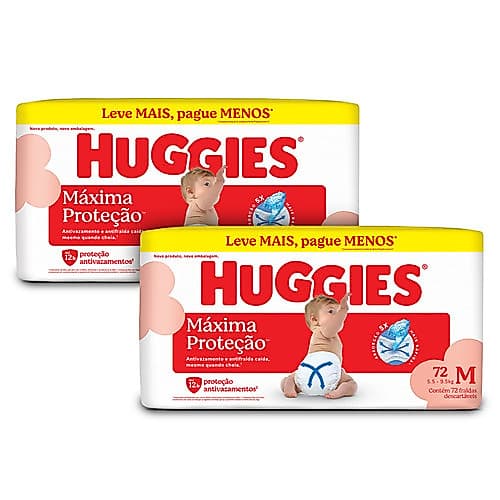 Kit 2 - Huggies Fralda Descartável Máxima Proteção M - 72 Un