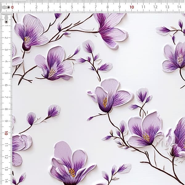 Tecido Tricoline Digital 3D Viletas Delicadas Artesanato Patchwork Ateliê Pano Costura DIY