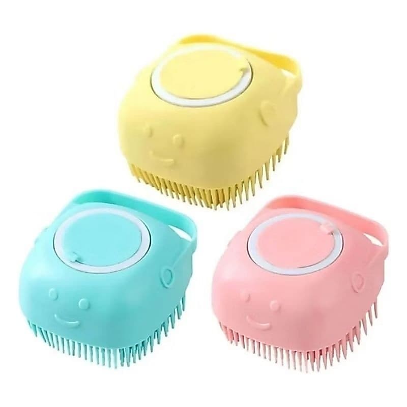 Escova de Silicone para Pets com Compartimento para Shampoo