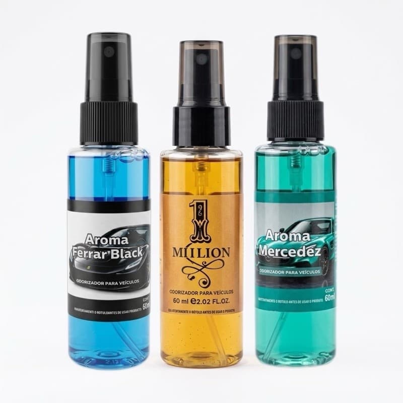 Kit 3 Cheirinho de Carro Spray Aromatizador de Carro Aromatizador de Ambiente Luxo Alta Fixação 60ML