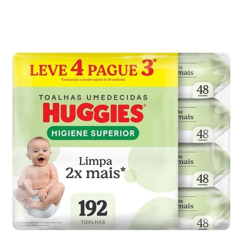 Lenços Umedecidos Huggies Higiene Superior - Limpam 2x Mais, Livres de Álcool e Parabenos, 4x48 Unidades - Wrapper