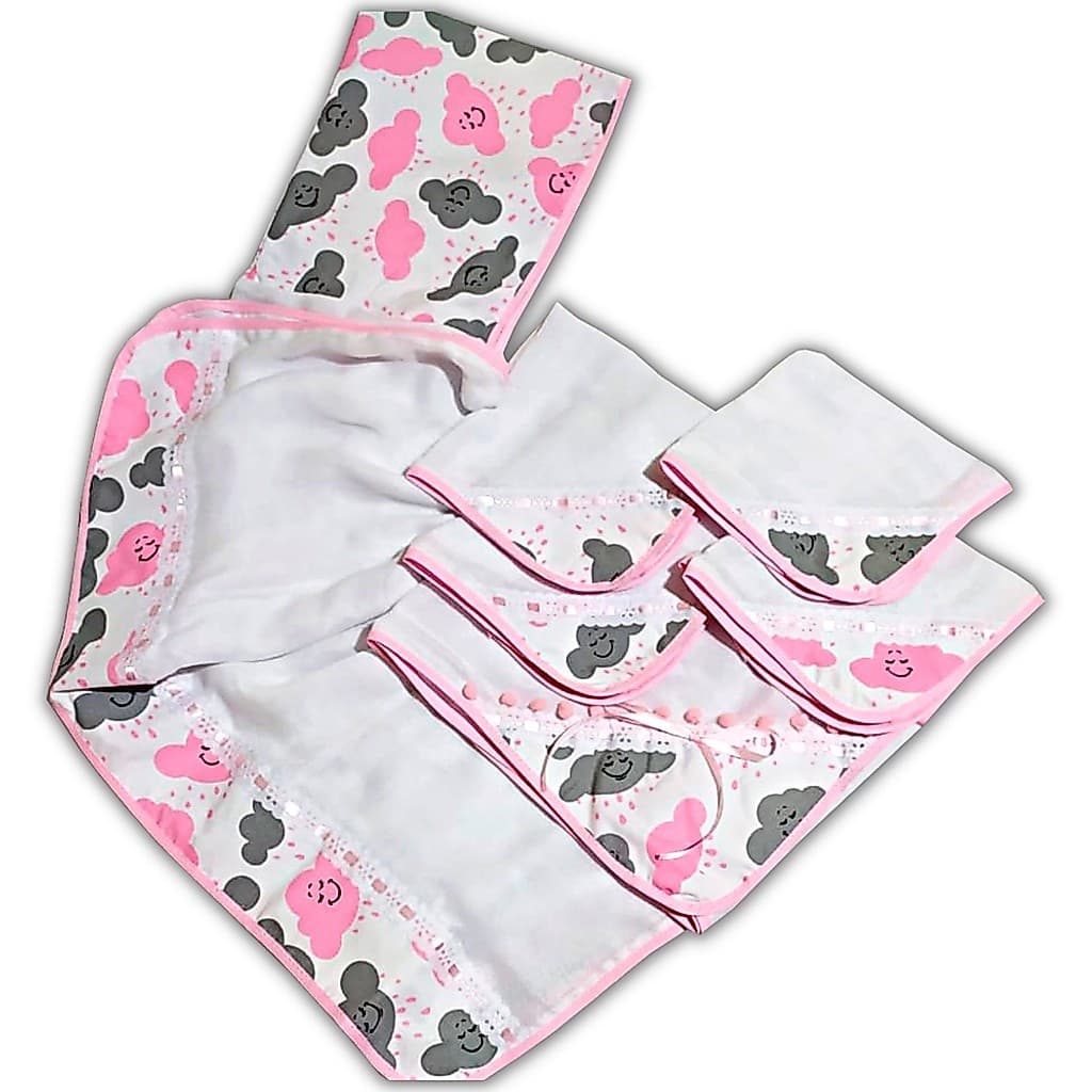 Kit Higiene Bebe Toalha Bebe + Manta Bebe + 4 Pano de Boca Bebe Kit Enxoval Menino Menina Varias Estampas
