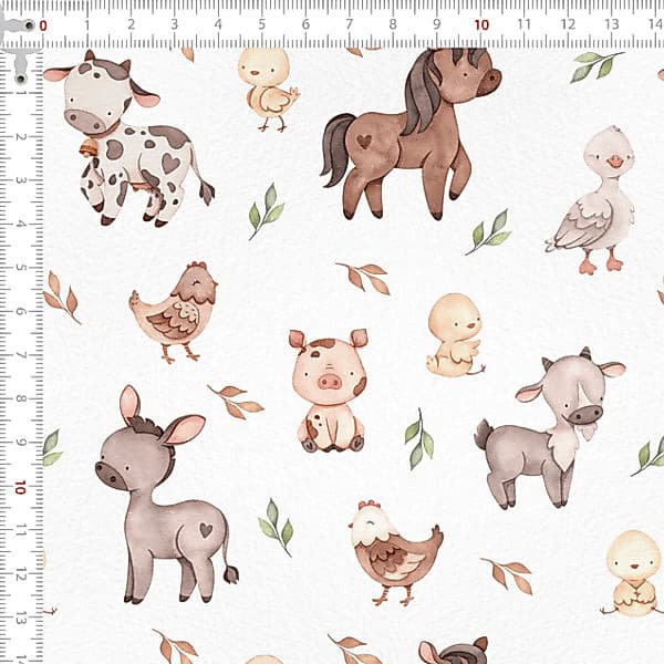 Tecido Tricoline Digital Animais Fazendinha Pano Patchwork DIY Costura Ateliê Infantil Artesanato