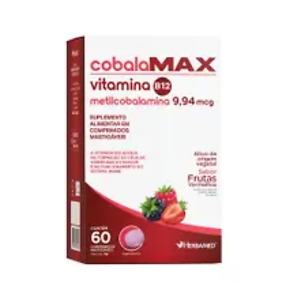 Vitamina B12 Metilcobalamina Mastigáveis (60 Comp) Herbamed- sabor frutas vermelhas