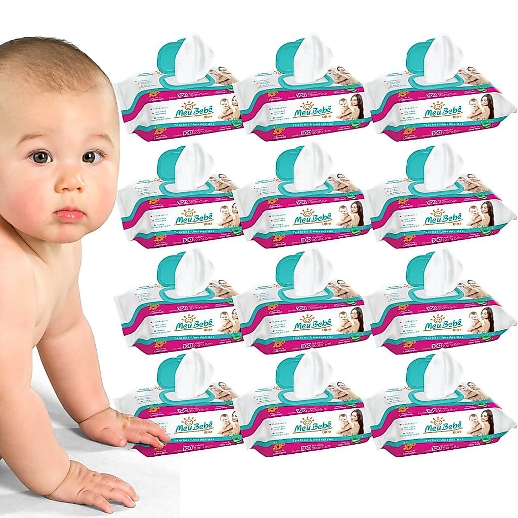 Kit Toalha Umedecida Meu Bebê Ultra- Pct 100 Toalhas - Com Tampa - Opções 3, 4, 5, 6 ou 10 Pacotes