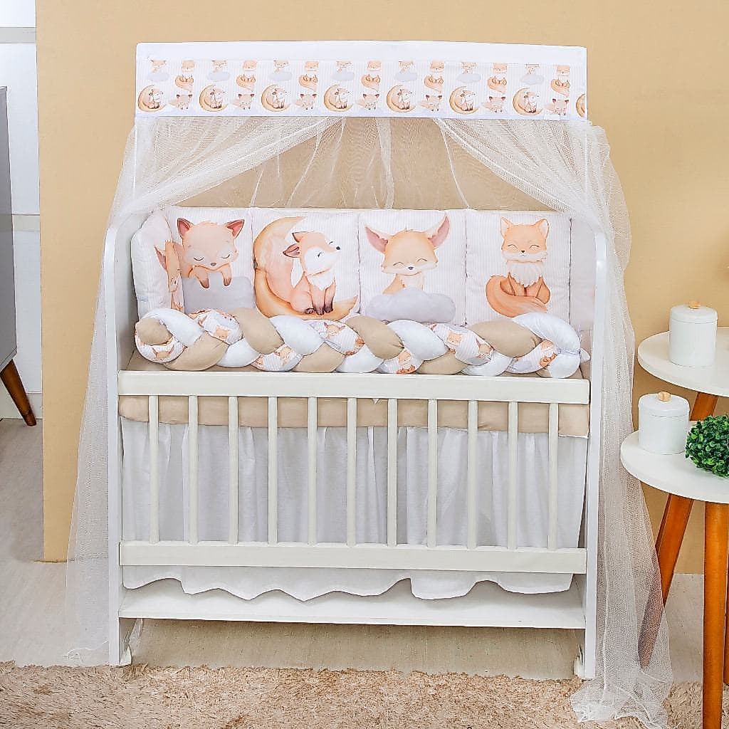 Kit Mini Berço 13 peças Enxoval Bebê Menino Menina Raposinha