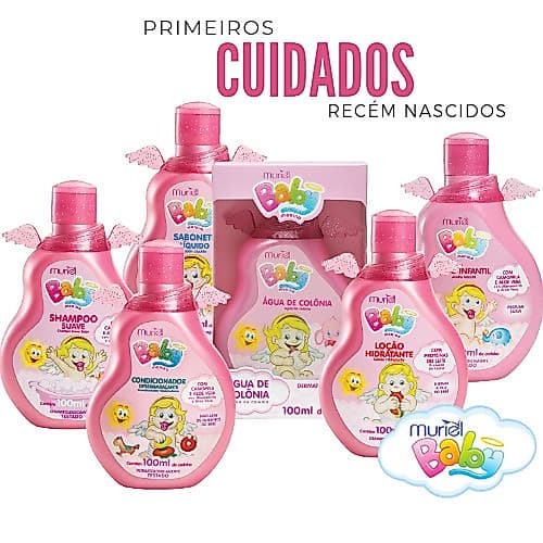 kit Shampoo + Cond + sab Líquido + colônia + Lo Hidratante + Óleo Infantil Muriel Baby Menina 100ml Original